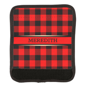 Red & Black Plaid Pattern Name Modern Eyecatching Luggage Handle Wrap