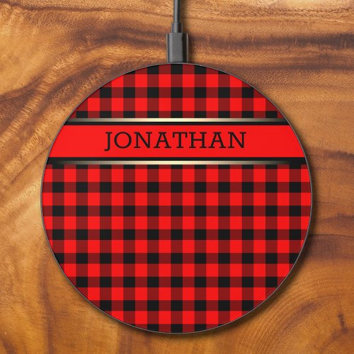  Red  Black Plaid Pattern Name Modern Eyecatching Wireless Charger