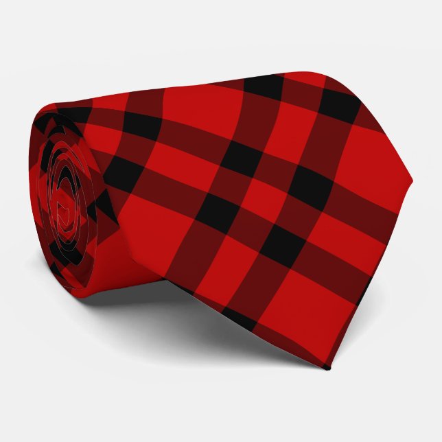 Red Black Plaid Pattern Neck Tie (Rolled)