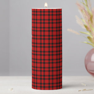 Red Black Plaid Pattern Pillar Candle