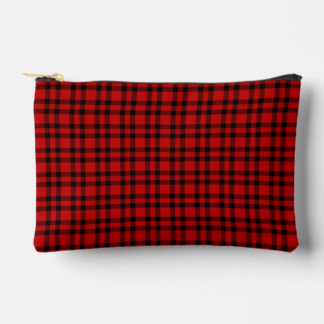 Red Black Plaid Pattern Small Accessory Pouch (Front)