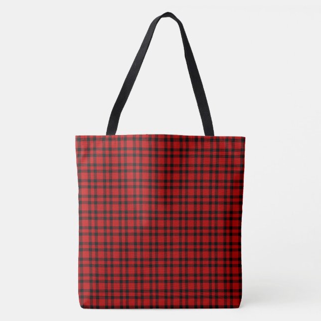 Red Black Plaid Pattern Tote Bag (Front)