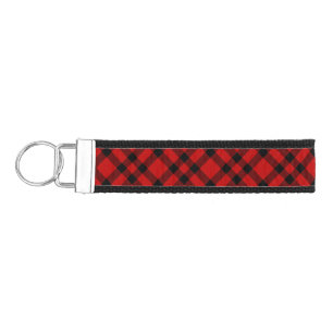Red Black Plaid Pattern Wrist Keychain