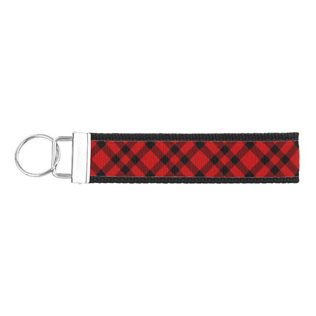 Red Black Plaid Pattern Wrist Keychain (Keys on Left)
