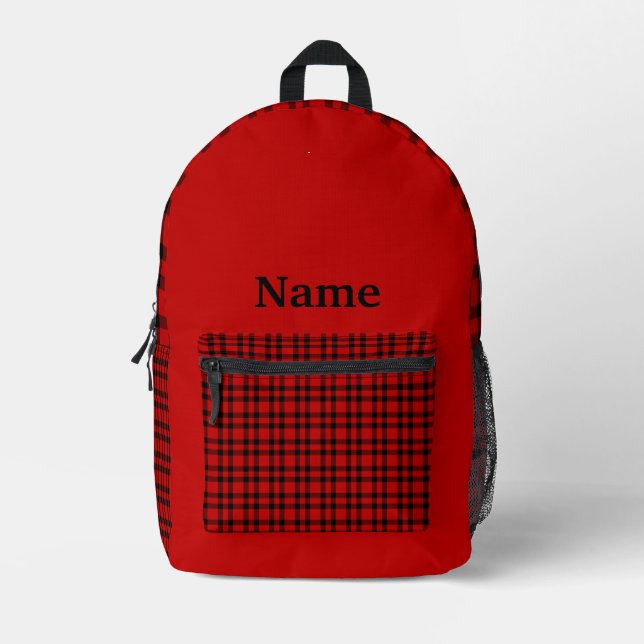 Red Black Plaid Personalize Pattern Printed Backpack (Front)