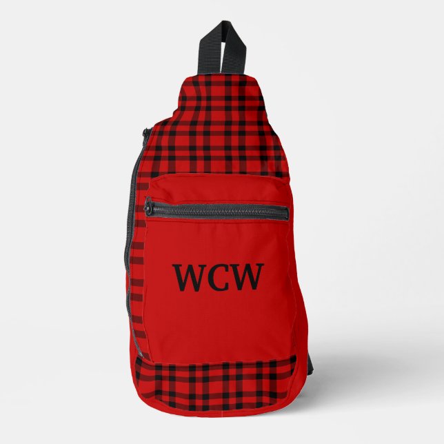 Red Black Plaid Personalize Pattern Sling Bag (Front)