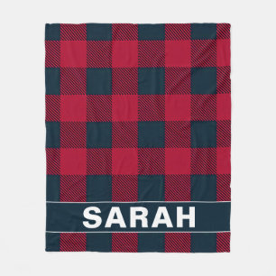 Red & Black Plaid Personalized Name Fleece Blanket