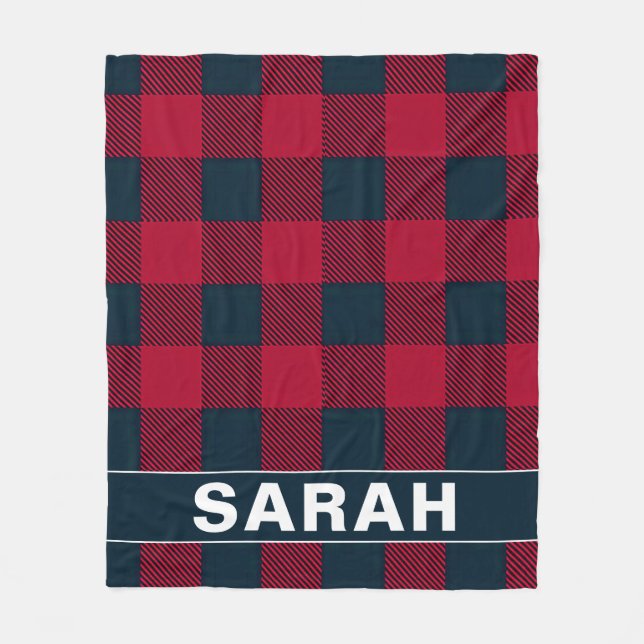 Red & Black Plaid Personalized Name Fleece Blanket (Front)