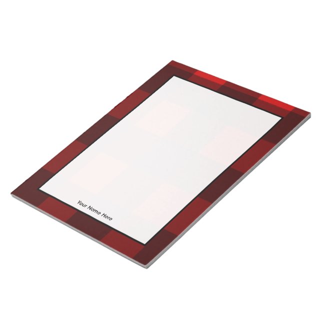 Red & Black Plaid Personalized Notepad (Angled)