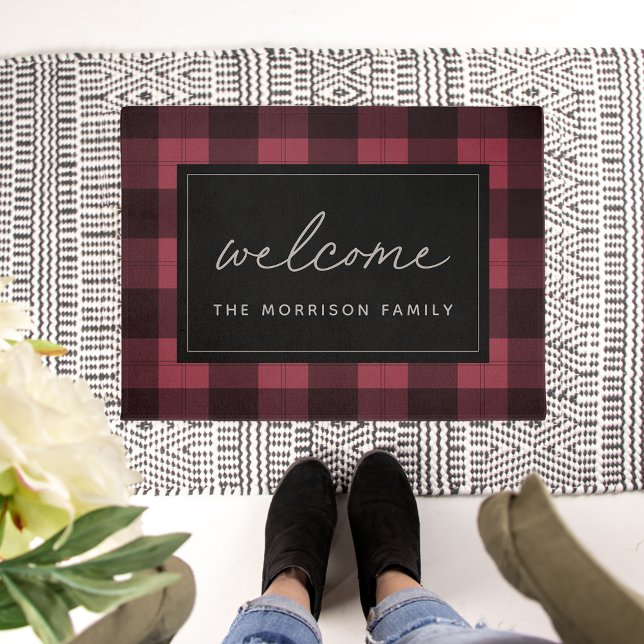 Red & Black Plaid Personalized Welcome Doormat (Creator Uploaded)
