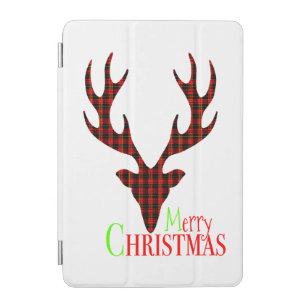 Red Black Plaid Reindeer Holiday iPad Smart Cover