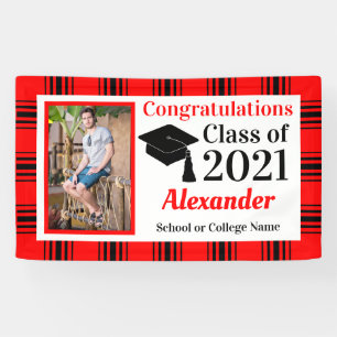 Red Black Plaid School Colors Graduation Banner