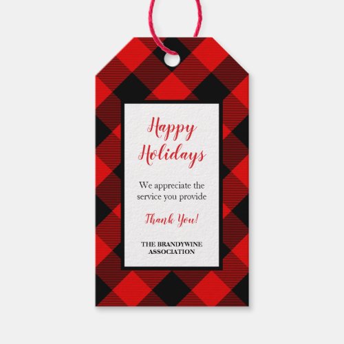 Red Black Plaid Thank you holiday gift tag