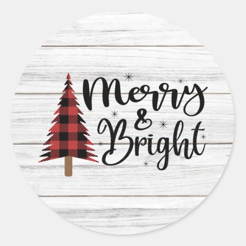 Red Black Plaid Tree Christmas Holiday Classic Round Sticker