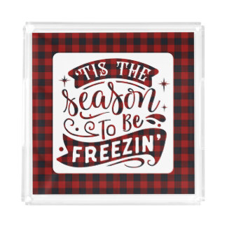 Red & Black Plaid Winter Holiday Tis the Season  Acrylic Tray