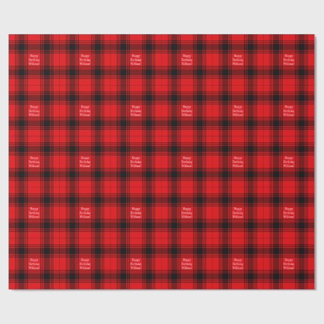 Red Black Plaid Wrapping Gift Paper Wrap (Flat)