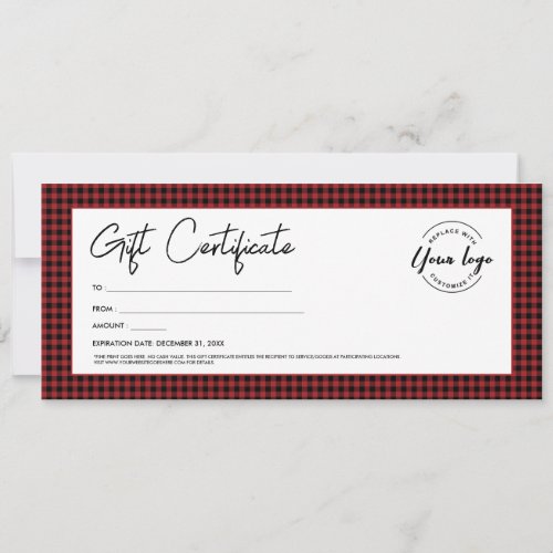 Red Black plaid Your logo Holiday gift certificate Invitation