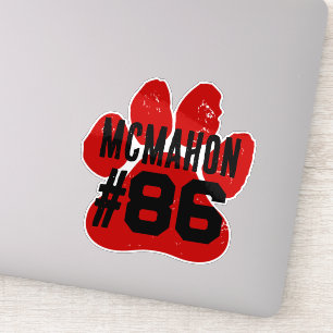 Red & Black Player Number Pawprint Sticker