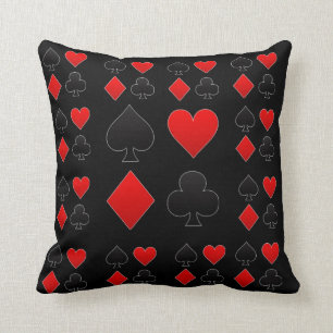 RED & BLACK PLAYING CARD  ART ON BLACK FROM ZAZZLE THROW PILLOW
