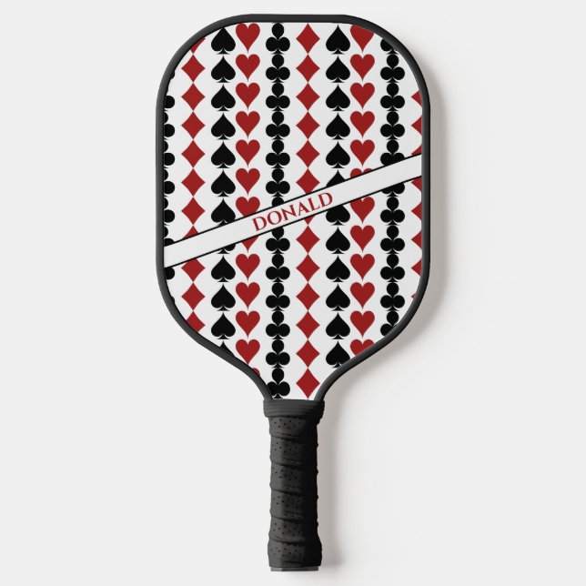 Red Black Playing Card Suits Casino Pattern Pickleball Paddle (Front)