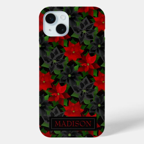 Red Black Poinsettia Goth Chrstimas iPhone 15 Plus Case