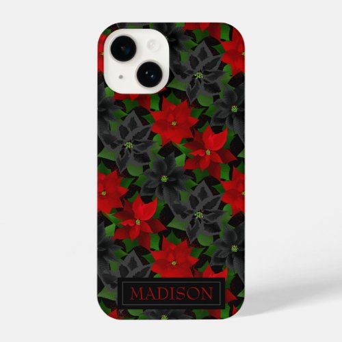 Red Black Poinsettia Goth Chrstimas iPhone 14 Case