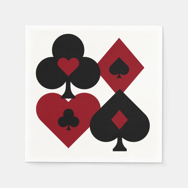 Red & Black Poker Card Deck Suits Paper Napkins (Front)