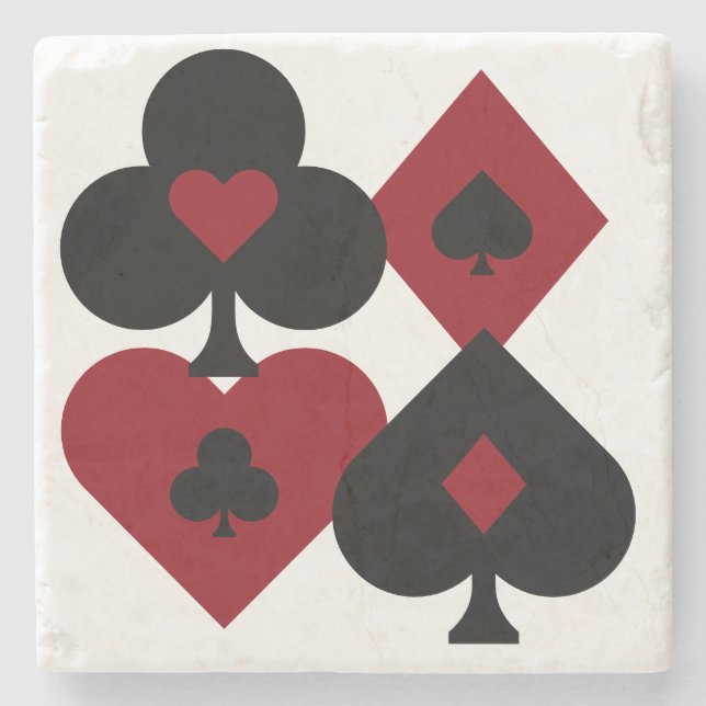 Red & Black Poker Card Deck Suits Stone Coaster (Front)