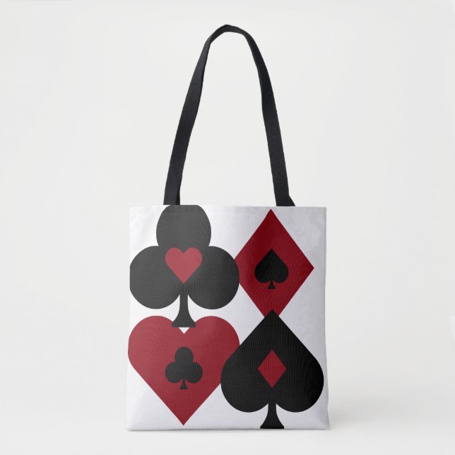 Red & Black Poker Card Deck Suits Tote Bag (Front)