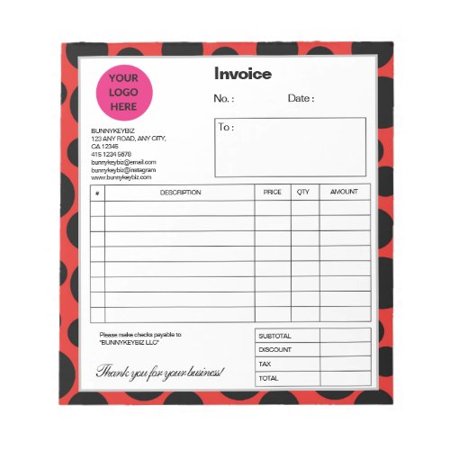 Red Black Polka Dot Company Business Shop Invoice Notepad