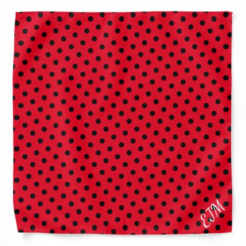 Red Black Polka Dot Patterned Retro Monogrammed Bandana