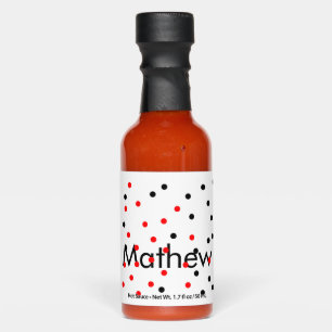 Red black polka dots add name text letter monogram hot sauces