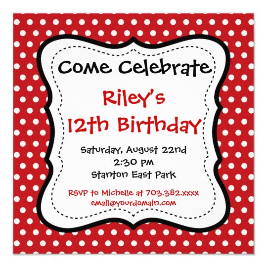 red black polka dots birthday party invitations zazzle com polka dot invitations template