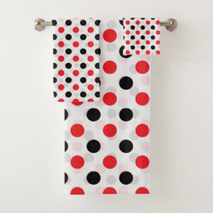 Red Black Polka Dots Textile Pattern Design Bath Towel Set