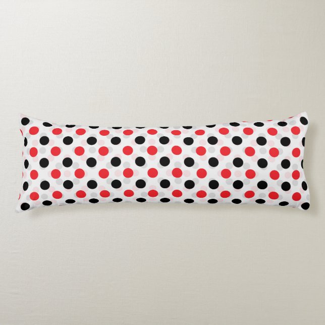 Red Black Polka Dots Textile Pattern Design Body Pillow (Front)