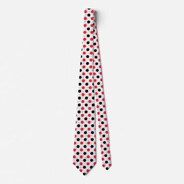 Red Black Polka Dots Textile Pattern Design Neck Tie (Front)