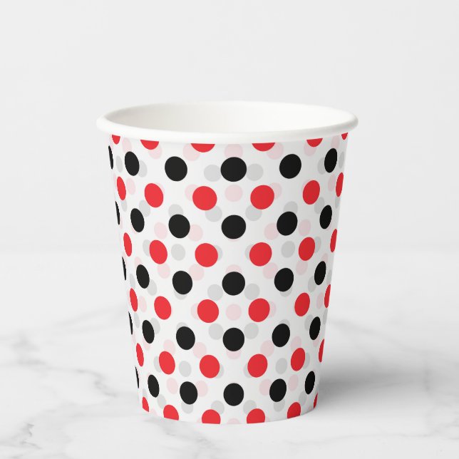 Red Black Polka Dots Textile Pattern Design Paper Cups (Front)