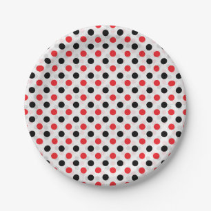 Red Black Polka Dots Textile Pattern Design Paper Plates