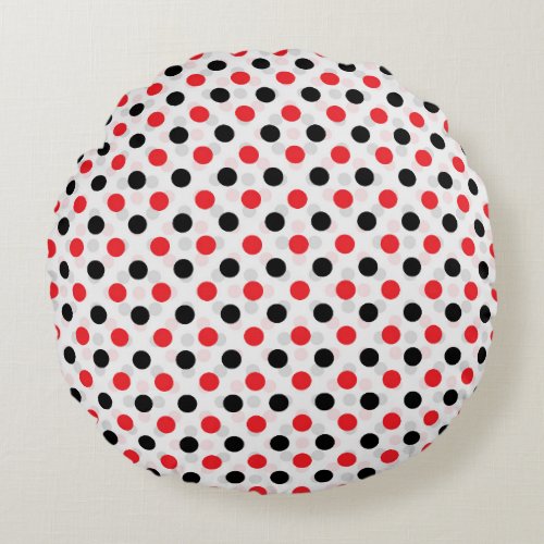 Red Black Polka Dots Textile Pattern Design Round Pillow