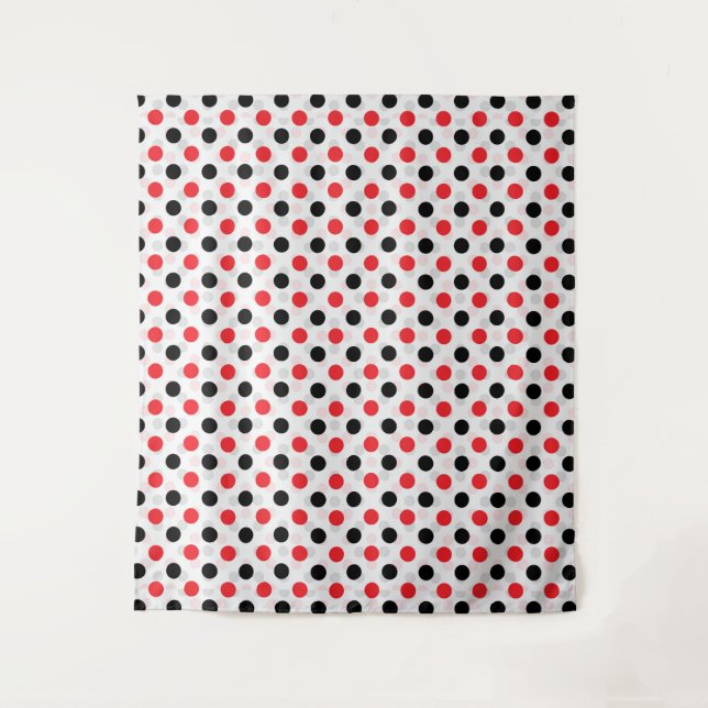 Red Black Polka Dots Textile Pattern Design Tapestry (Front)