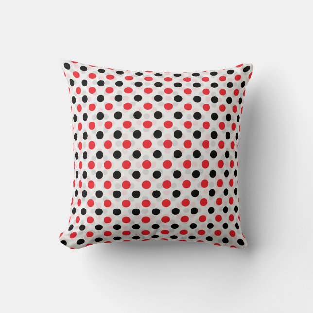 Red Black Polka Dots Textile Pattern Design Throw Pillow (Front)