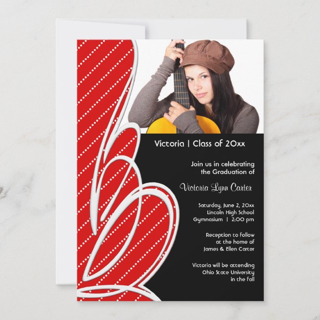 Red Black Polka Girls Photo Graduation Invitation (Front)