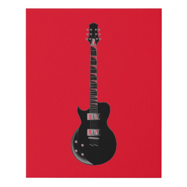 Red Black Pop Art Electric Guitar Faux Canvas Print (Front)
