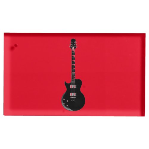 Red Black Pop Art Electric Guitar Place Card Holder