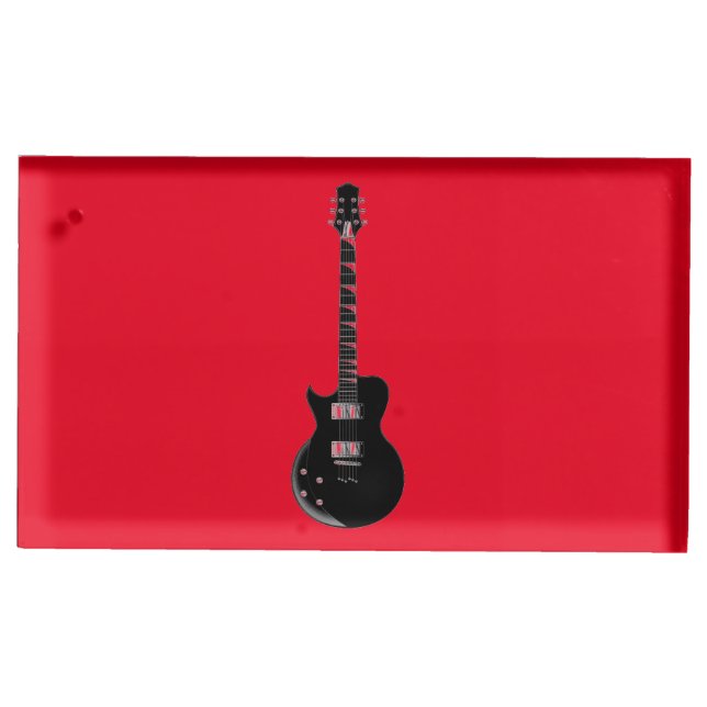 Red Black Pop Art Electric Guitar Place Card Holder (Front)