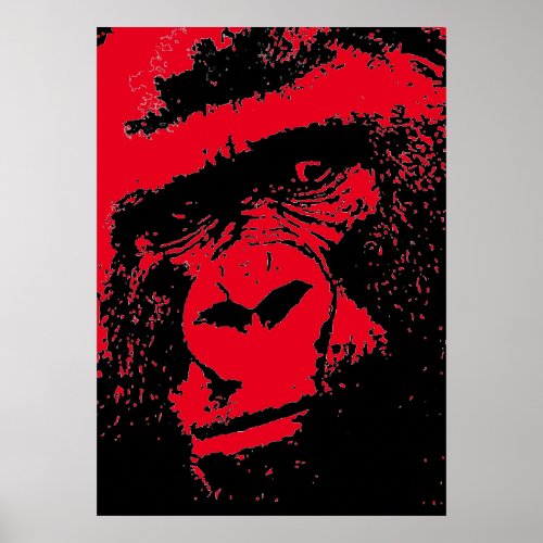 Red Black Pop Art Gorilla Face Poster