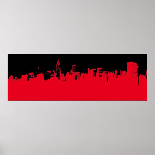 Red Black Pop Art New York City Skyline Poster