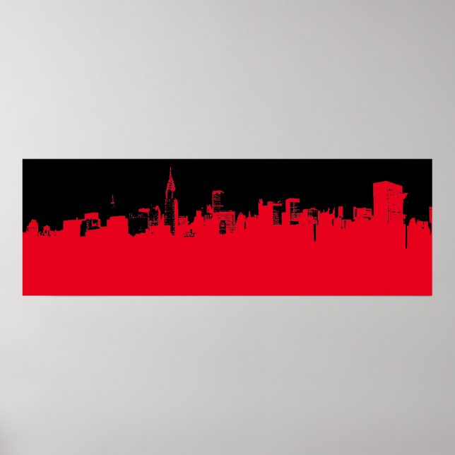 Red Black Pop Art New York City Skyline Poster (Front)