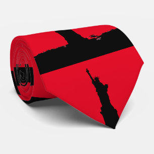Red Black Pop Art Statue of Liberty Silhouette Neck Tie