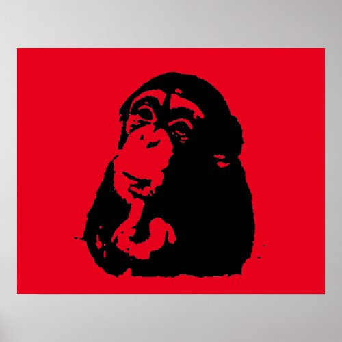 Red Black Pop Art Thinking Chimpanzee Poster